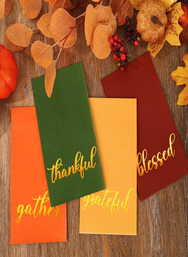 FYSUIMU 200Pcs Fall Thanksgiving Guest Napkins Gold Foil Thankful Blessed Disposable Paper Napkin Red Orange Yellow Green 4 Colors Dinner Hand Towel Napkins for Bathroom Autumn Party Table Decor - Image 1